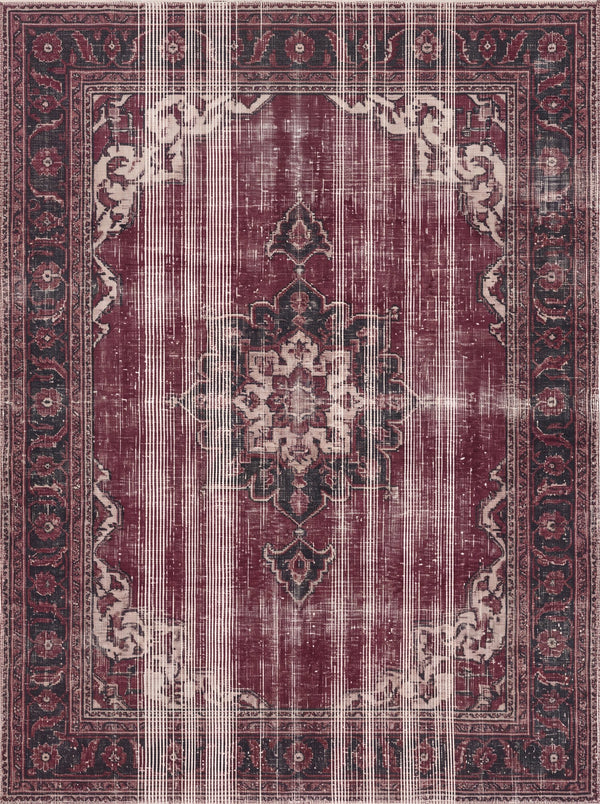 Bordo ve Krem Retro Madalyonlu Şönil Halı TH-054