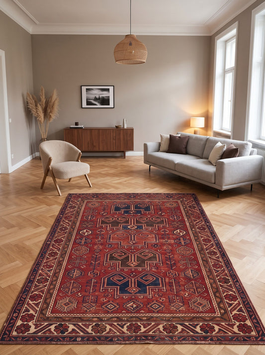 büyük salon halısı Bordo ve Lacivert Geometrik Uşak Bambu