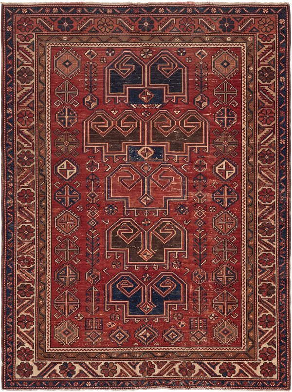Bordo ve Lacivert Koçboynuzu Motifli Uşak Desenli Bambu Halı MS-0083