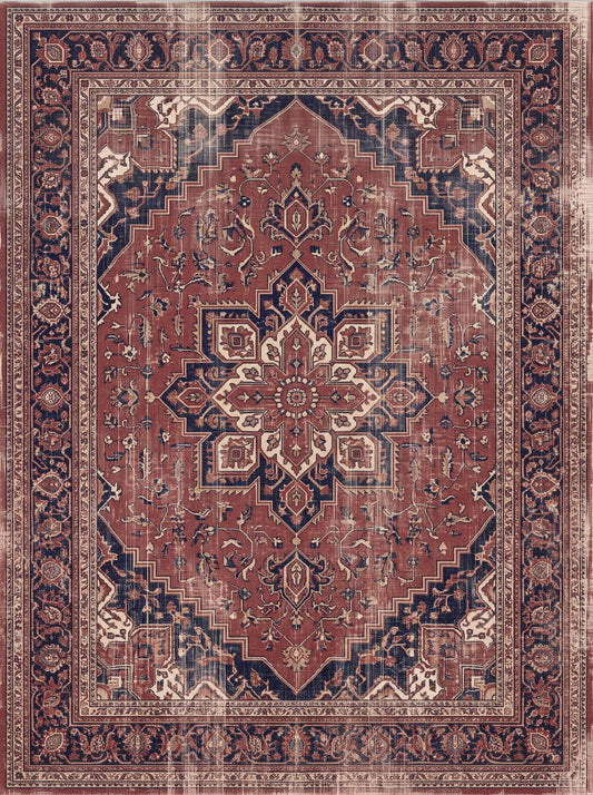 Bordo ve Lacivert Madalyonlu Retro Şönil halı deseni TH-115