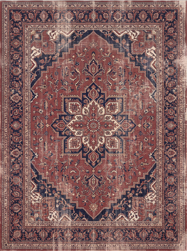 Bordo ve Lacivert Retro Madalyonlu Şönil Halı TH-115