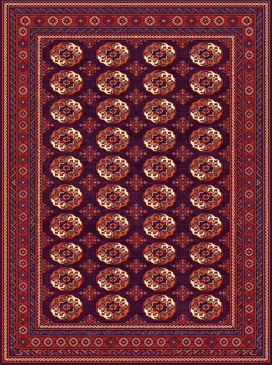 Bordo ve Mürdüm Geometrik Afgan Bambu halı deseni MS-0236