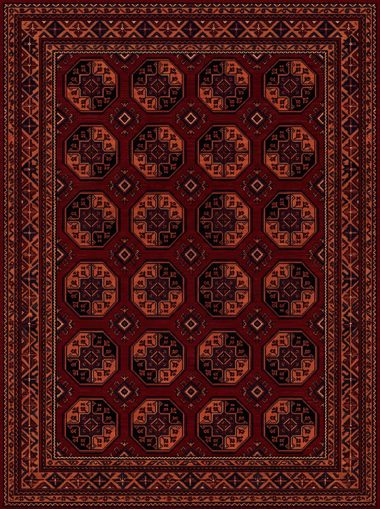 Bordo ve Siyah Fil Ayağı Afgan Bambu halı deseni MS-0252
