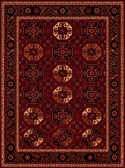 Bordo ve Siyah Geometrik Afgan Bambu halı deseni MS-0232