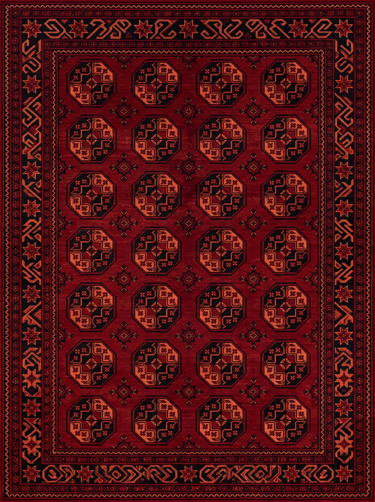 Bordo ve Siyah Geometrik Afgan Bambu halı deseni MS-0235