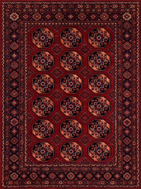 Bordo ve Siyah Geometrik Afgan Bambu halı deseni MS-0238
