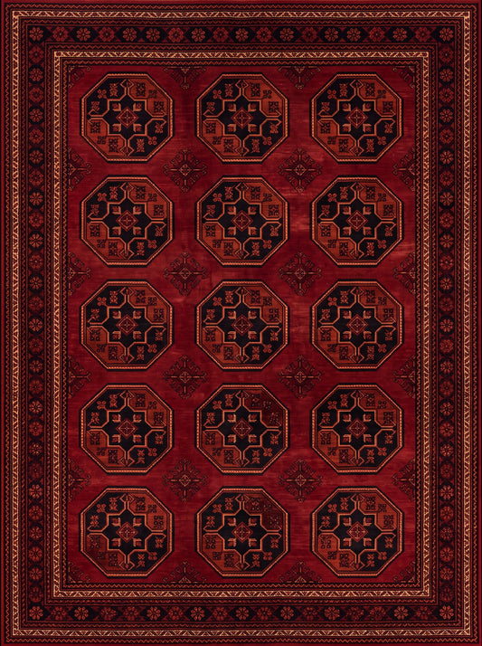 Bordo ve Siyah Geometrik Afgan Bambu halı deseni MS-0244