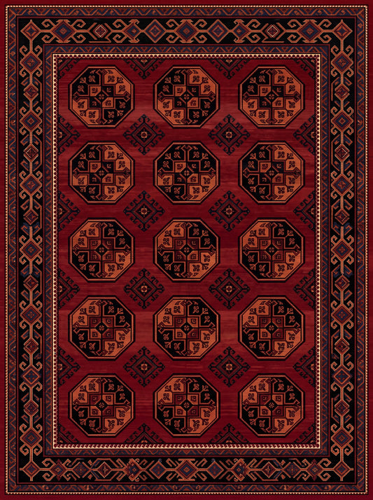 Bordo ve Siyah Geometrik Afgan Bambu halı deseni MS-0250