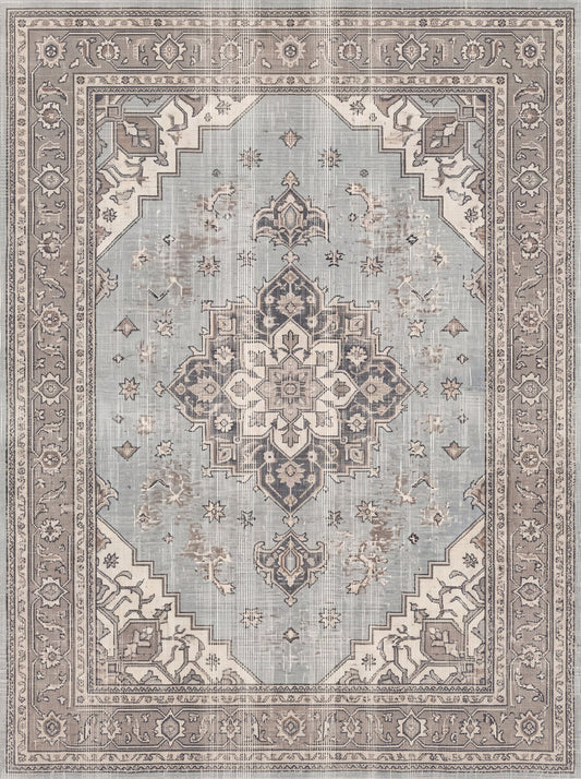 Gri ve Krem Madalyonlu Vintage Şönil halı deseni TH-071