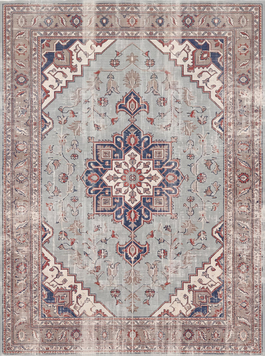 Gri ve Lacivert Madalyonlu Vintage Şönil halı deseni TH-060