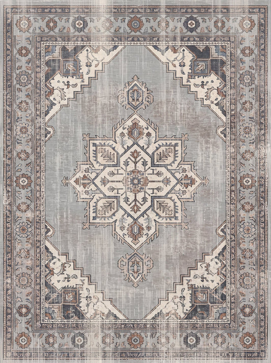 Gri Madalyonlu Vintage Şönil halı deseni TH-070