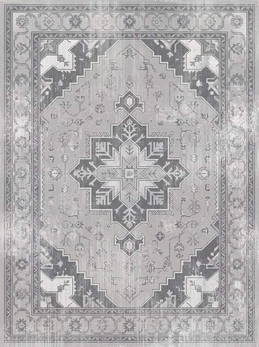 Gri Madalyonlu Vintage Şönil halı deseni TH-105