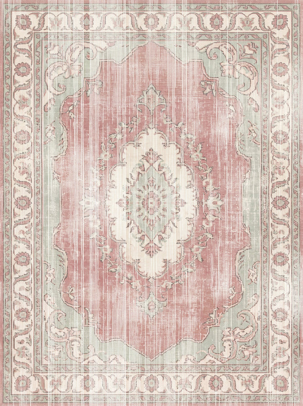 Gül Kurusu ve Krem Vintage Madalyonlu Şönil Halı TH-025