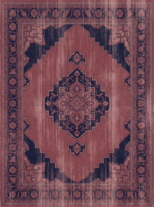 Gül Kurusu ve Lacivert Çiçekli Vintage Bambu halı deseni MS-0222