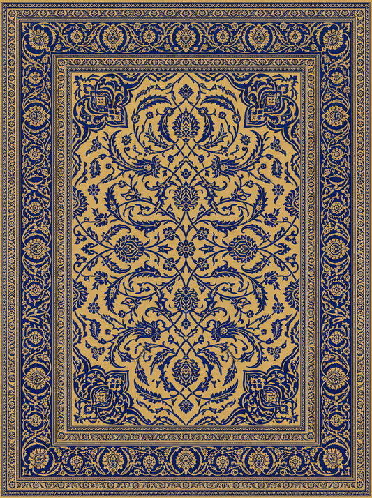 Hardal ve Lacivert Motifli Rumi Saray Bambu halı deseni MS-0071
