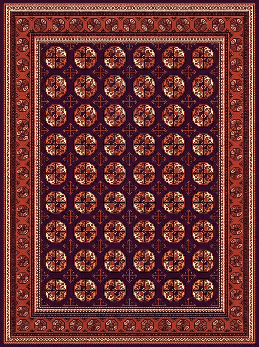 Kiremit ve Bordo Fil Ayağı Afgan Bambu halı deseni MS-0253