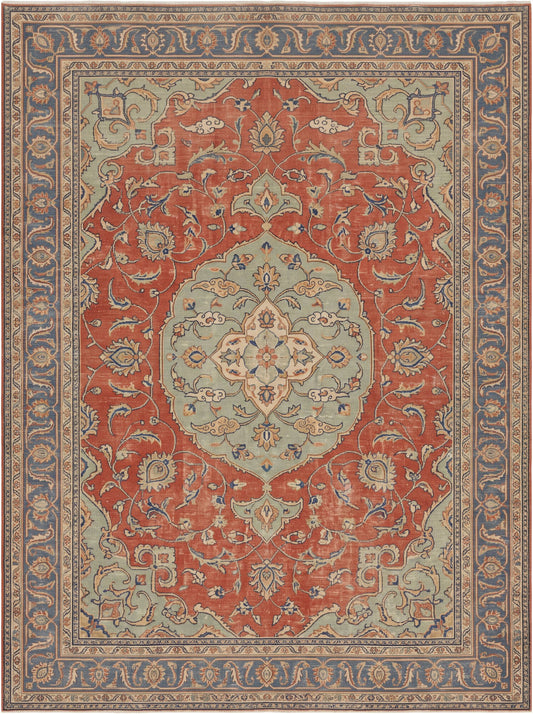 Kiremit ve Çağla Yeşili Madalyonlu Uşak Bambu halı deseni MS-0081