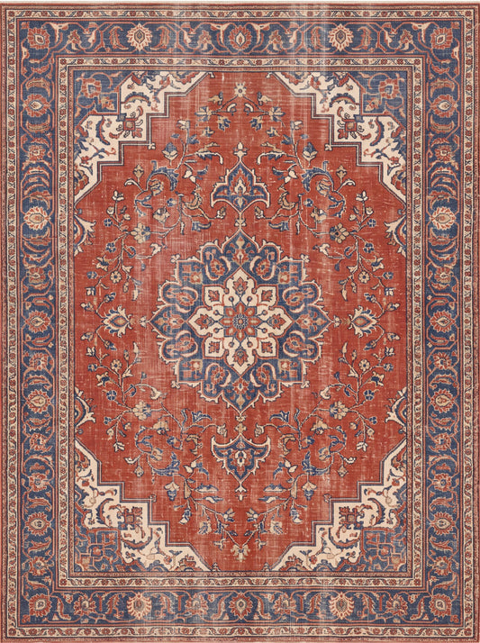 Kiremit ve Krem Çiçekli Retro Bambu halı deseni MS-0216