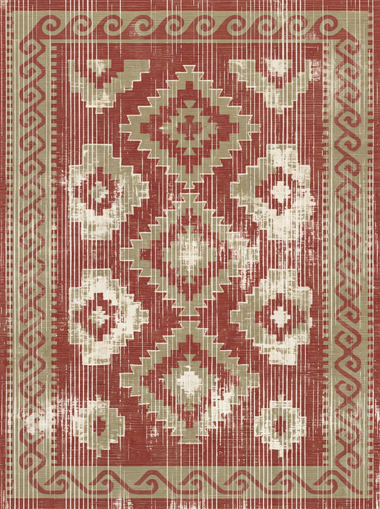 Kiremit ve Krem Geometrik Retro Anadolu Şönil halı deseni TH-047