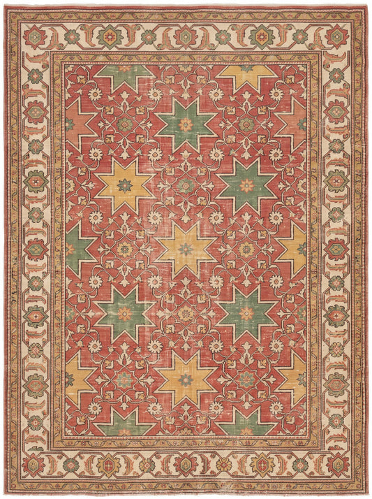 Kiremit ve Krem Yıldızlı Uşak Bambu halı deseni MS-0086