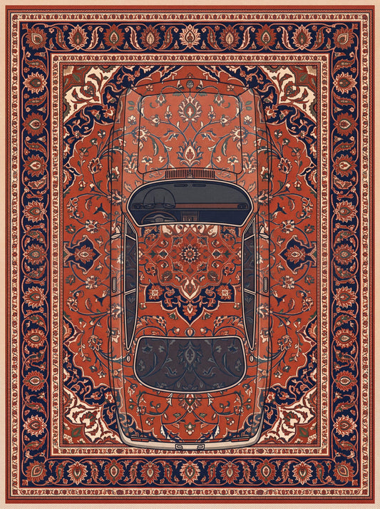 Kiremit ve Lacivert Klasik Otomobil Klasik Otomobil Bambu halı deseni MS-0288
