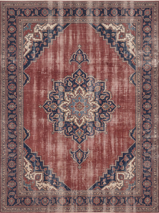 Kiremit ve Lacivert Madalyonlu Retro Şönil halı deseni TH-030