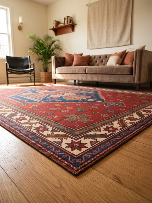Kiremit ve Lacivert Kafkas Kartalı Bambu Sanat Halısı MS-0326 doku detayı