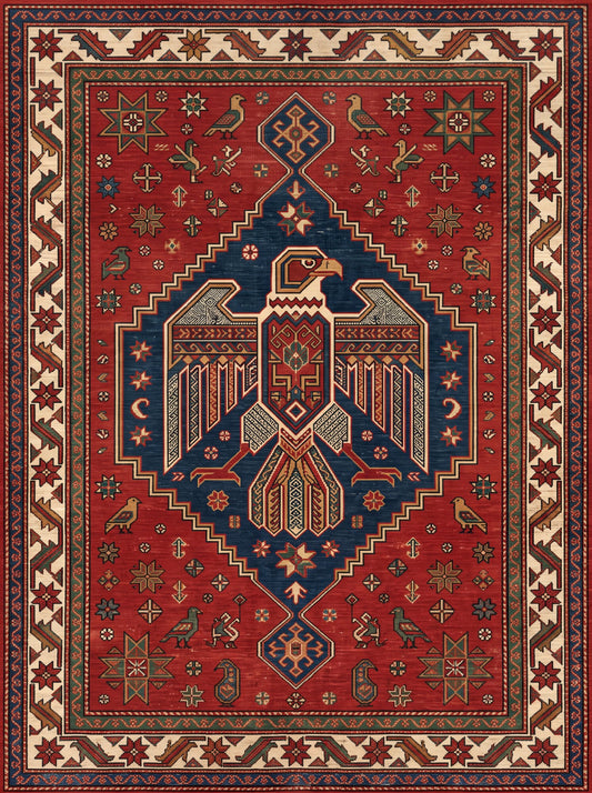 Kiremit ve Lacivert Silüet Figürlü Silüet Figürlü Bambu halı deseni MS-0326
