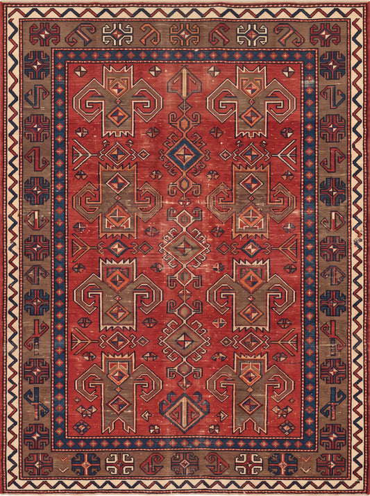 Kırmızı ve Kahverengi Geometrik Uşak Bambu halı deseni MS-0095