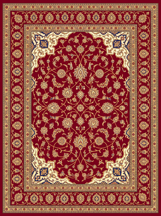Kırmızı ve Krem Madalyonlu Hereke Bambu halı deseni MS-0014