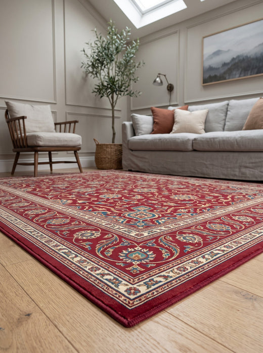 Kırmızı ve Turkuaz Çiçekli Madalyonsuz Hereke Desenli Bambu Halı MS-0020 doku detayı