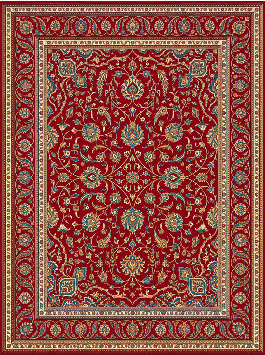Kırmızı ve Lacivert Madalyonlu Hereke Bambu halı deseni MS-0020