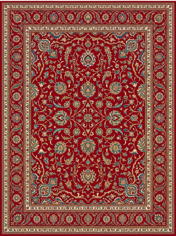 Kırmızı ve Turkuaz Çiçekli Madalyonsuz Hereke Desenli Bambu Halı MS-0020