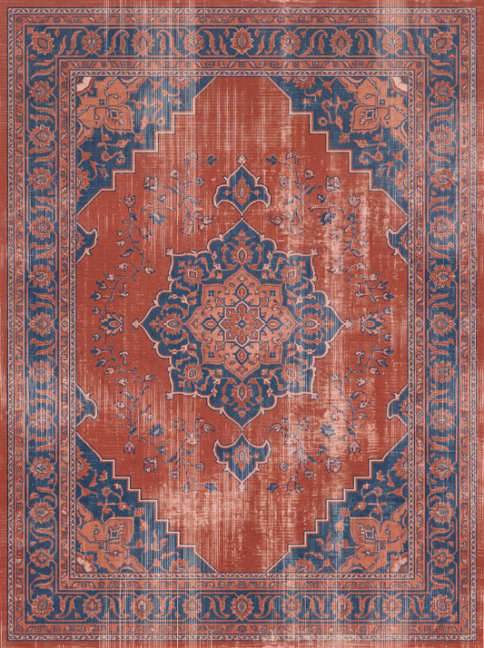 Kırmızı ve Lacivert Çiçekli Retro Bambu halı deseni TH-066
