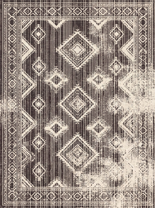 Koyu Kahve ve Krem Geometrik Retro Şönil halı deseni TH-009