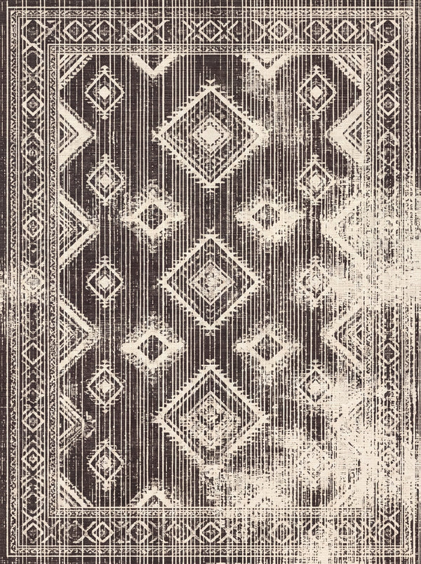 Koyu Kahve ve Krem Retro Geometrik Şönil Halı TH-009