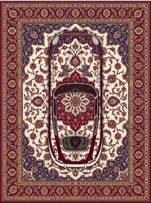 Krem ve Bordo Klasik Otomobil Klasik Otomobil Bambu halı deseni MS-0305