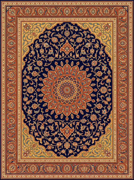 Lacivert ve Bakır Madalyonlu Tebriz Bambu halı deseni MS-0069