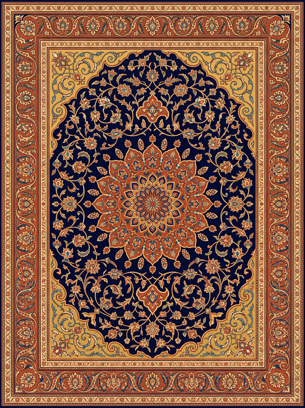 Lacivert ve Bakır Madalyonlu Tebriz Bambu Halı MS-0069