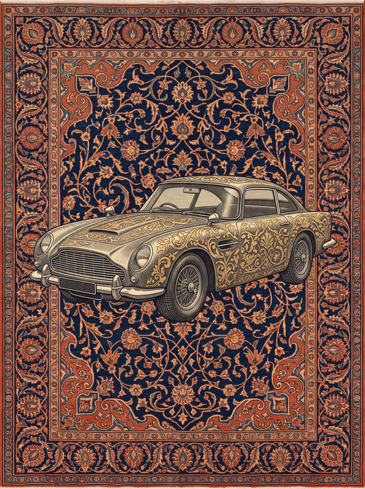 Lacivert ve Kiremit Klasik Otomobil Klasik Yarış Otomobili Bambu halı deseni MS-0309