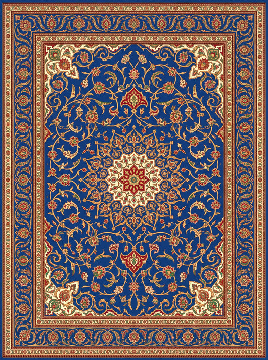 Lacivert ve Kırmızı Madalyonlu Hereke Bambu halı deseni MS-0003
