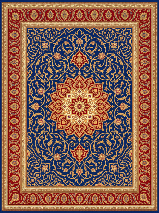 Lacivert ve Kırmızı Madalyonlu Hereke Bambu halı deseni MS-0023