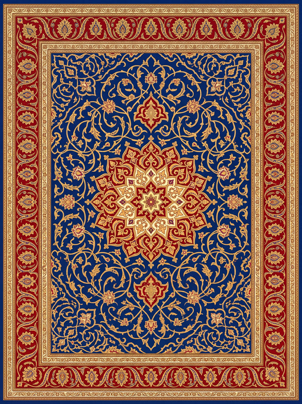 Lacivert ve Altın Rumi Madalyonlu Hereke Desenli Bambu Halı MS-0023