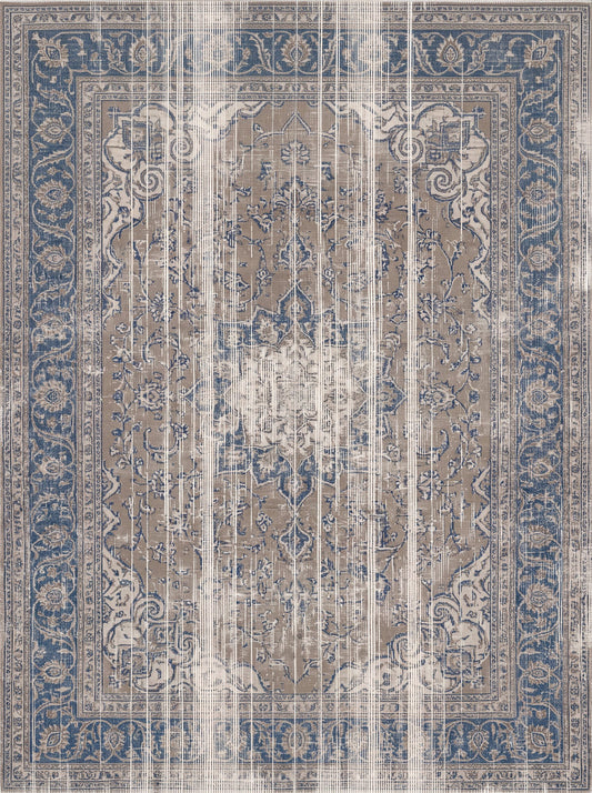 Lacivert ve Vizon Madalyonlu Vintage Şönil halı deseni TH-065