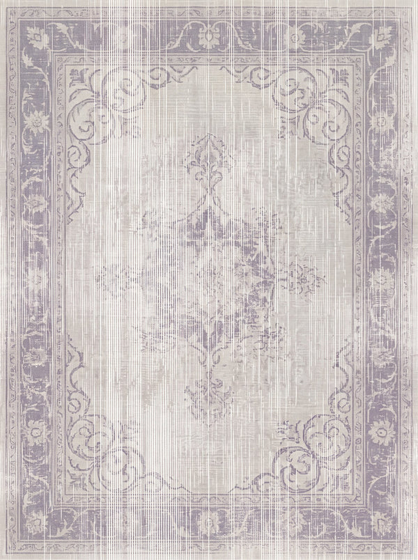 Lila ve Açık Gri Vintage Madalyonlu Şönil Halı TH-051