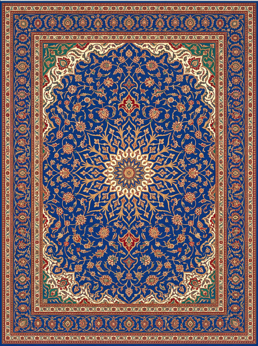 Mavi ve Lacivert Madalyonlu Hereke Bambu halı deseni MS-0011