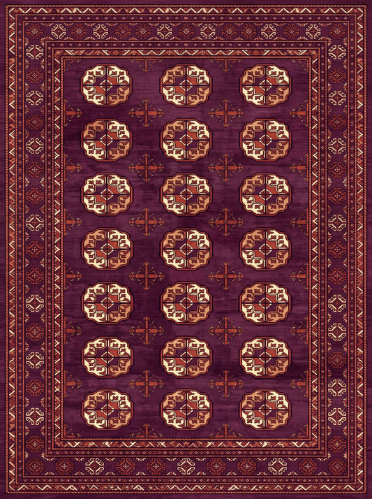 Mürdüm ve Altın Geometrik Afgan Bambu halı deseni MS-0245