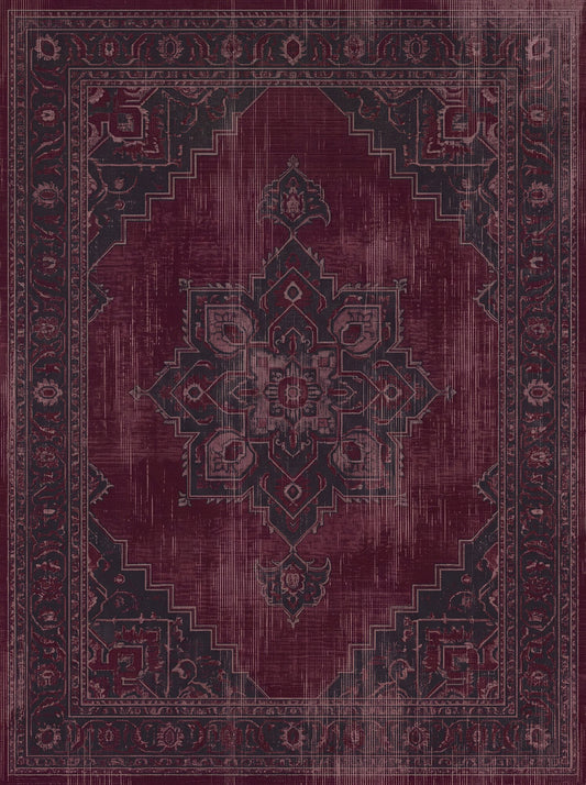 Mürdüm ve Antrasit Madalyonlu Vintage Bambu halı deseni MS-0161