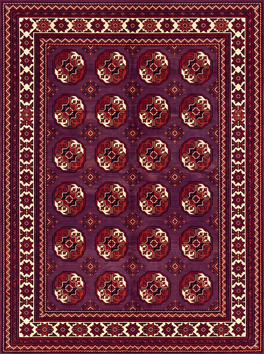 Mürdüm ve Bordo Geometrik Afgan Bambu halı deseni MS-0239