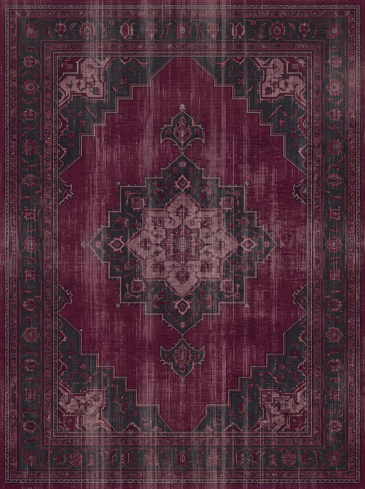 Mürdüm ve Bordo Madalyonlu Vintage Bambu halı deseni MS-0208